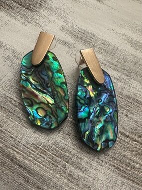 Kendra Scott Abalone Shell Drop Earrings with Gold-Tone - Iridescent Green Blue